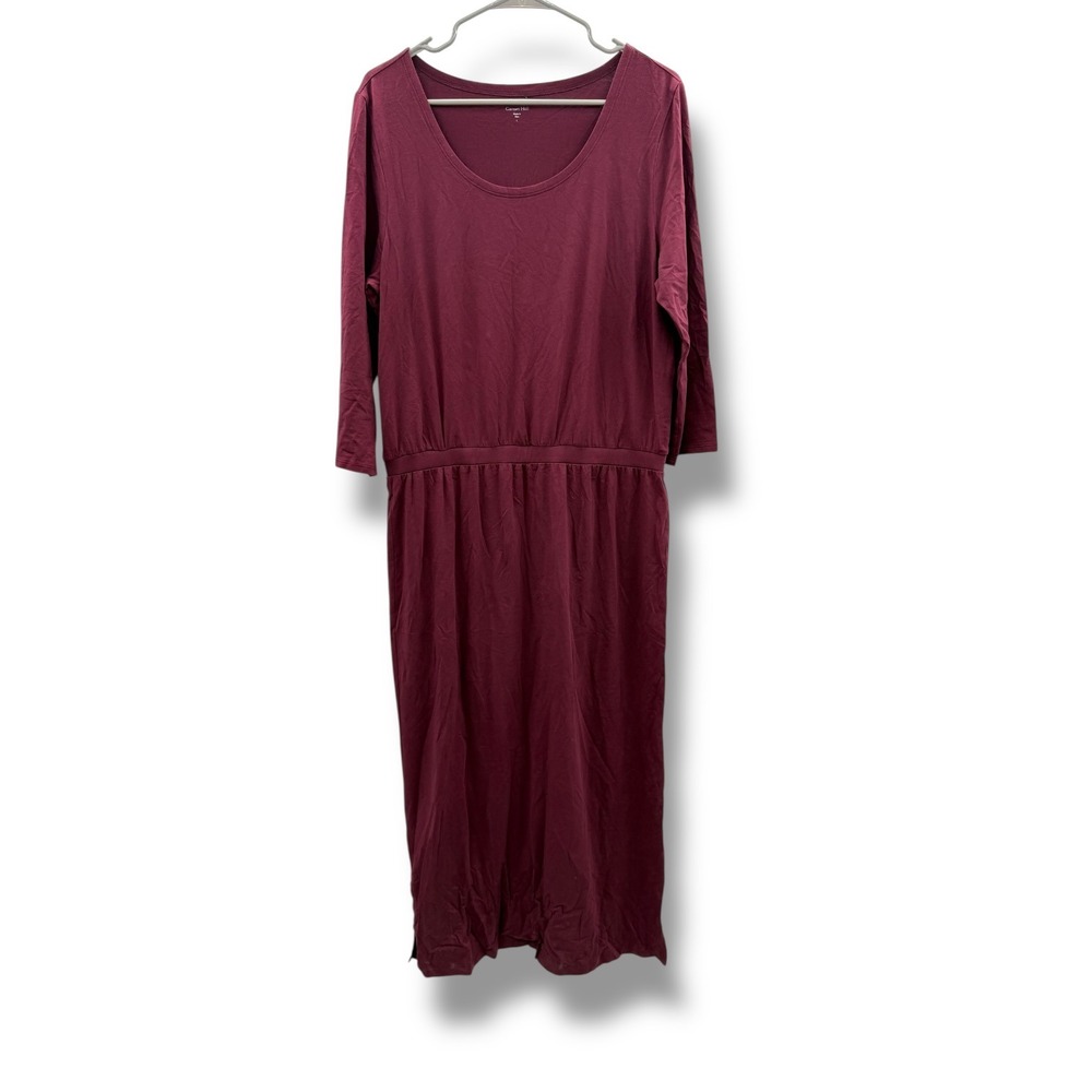 Garnet‎ Hill Easy Knit Midi Dress Women's Large Burgundy Casual Pima Cotton